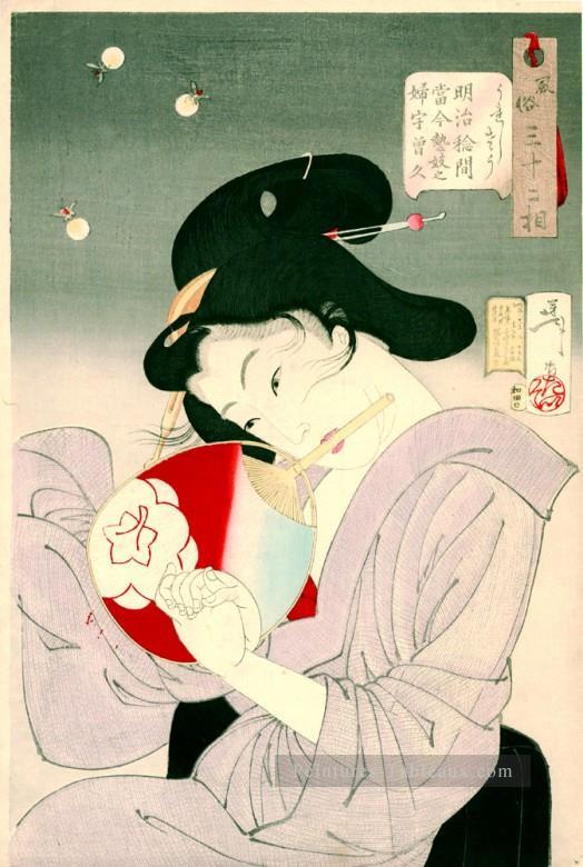 ravi l’apparition d’une geisha aujourd’hui au cours de l’ère Meiji Tsukioka Yoshitoshi japonais Peintures à l'huile